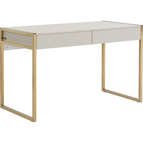 Scrivania con 2 cassetti MDF e Metallo Beige e Dorato - MASON (1/5)