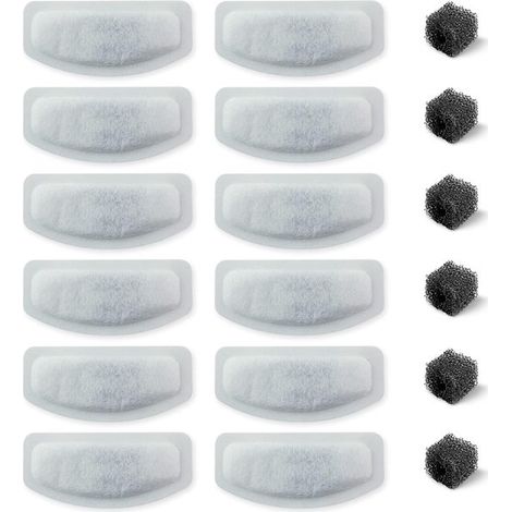 Filtro de agua de repuesto y paquete de 6 esponjas de filtro de repuesto, compatibles con bebederos de acero inoxidable 67 oz/2 L aptos mascotas (1/5)