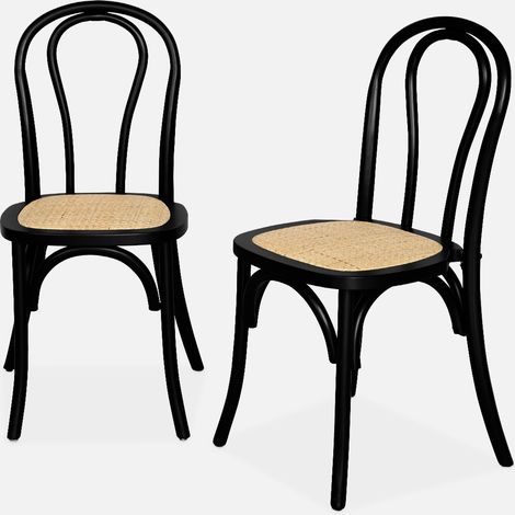 Silla vintage de madera y ratán, set de 2