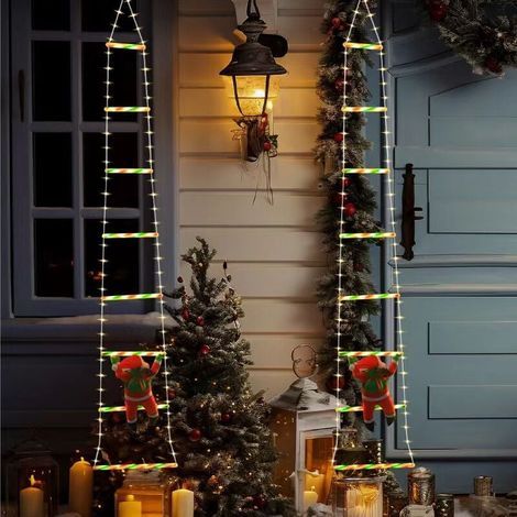 Lot de 2 lumières de Noël LED – Échelle décorative de Noël de 1,5 m avec Père Noël, lumières décoratives de Noël pour intérieur, extérieur, fenêtre, jardin, maison, mur, décoration d'arbre de Noël (mu (1/5)