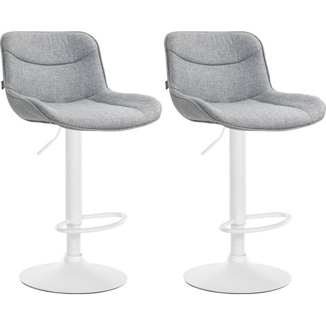 Juego de 2 taburetes de bar giratorios de forma ergonómica con costuras decorativas en tela gris y estructura de metal blanco 100006199