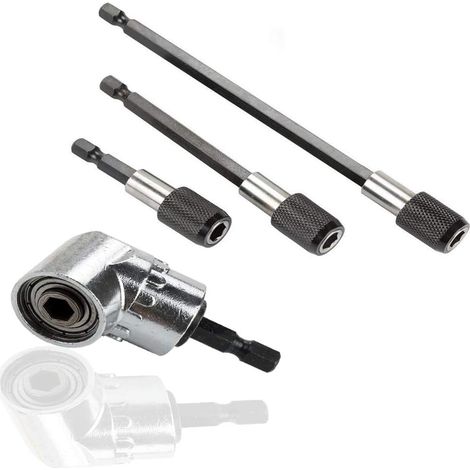 Lot de 3 embouts de tournevis magnétiques à tige hexagonale (60mm /100mm/150mm) et tournevis électrique à extension à angle droit de 105 degrés adaptateur (1/5)