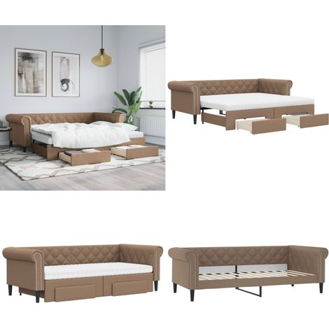 vidaXL Lit de jour avec lit gigogne et tiroirs cappuccino 90x200 cm (1/5)