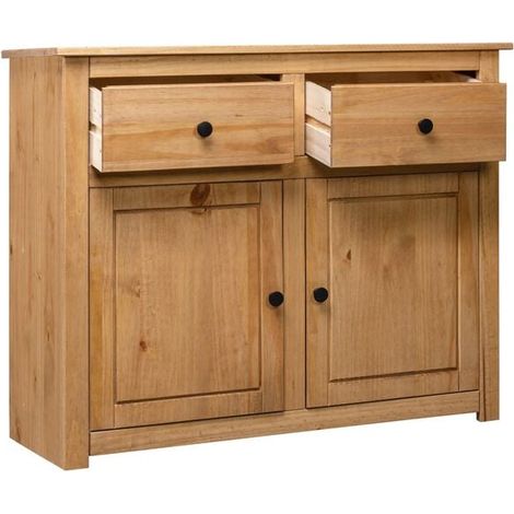 Buffet de Cuisine 93x40x80 cm, Meuble Rangement Bois Massif Style Panama, Étagère de Salle à Manger avec Portes et Tiroirs, Design Moderne Multicolore (1/5)