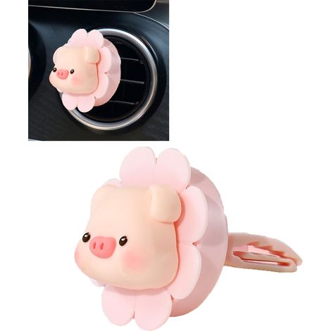 Rotierender Auto-Lufterfrischer mit Blumenmotiv, niedlicher Lüftungsventilator, Auto-Innendekoration, Kühlergrillclip, Schweinchen, 1 Stück (1/5)
