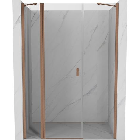 Mexen Mist puerta de ducha abatible 130 cm, transparente, cobre cepillado - 8A4-130-001-65-00 (1/5)