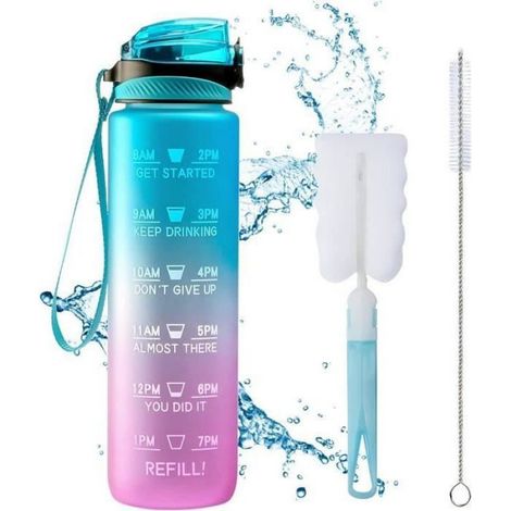 Gourde de 1L - Gourde sport avec Paille- Anti-fuite avec Marqueurs de Temps - Sans BPA - Grande bouteille d'eau - Pour fitne[m8631] (1/4)