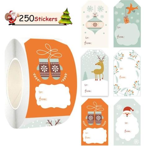 Weihnachtsaufkleber – Festliche Dekoration – 250 Stück – Haftpapier – 7,5 x 4,3 cm – Perfekt für Geschenke (1/4)