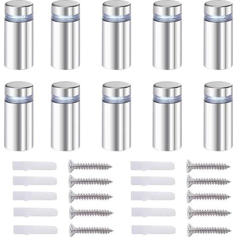 20 tornillos espaciadores, pernos espaciadores para fijación de ejes de publicidad en vidrio, acero inoxidable, 12 x 40 mm, con accesorios de montaje de tornillos. (1/5)