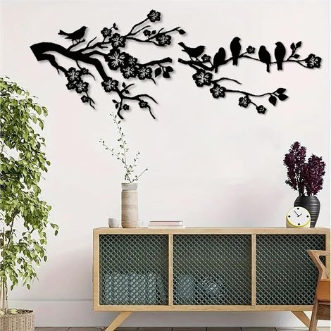 Décoration murale en métal - Branches de fleurs de prunier - Sculpture de feuilles - Décoration murale à suspendre pour la maison, le balcon, le jardin, le salon, cadeau de Noël ou de pendaison (1/5)