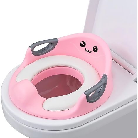 Réducteur de Toilette pour Enfants,Siège de Toilette Bébé Portable Rehausseur WC avec Coussin Amovible/Poignée/Dossier pour Garçons et Filles,Conception Antidérapants Ergonomique(Rose) (1/5)