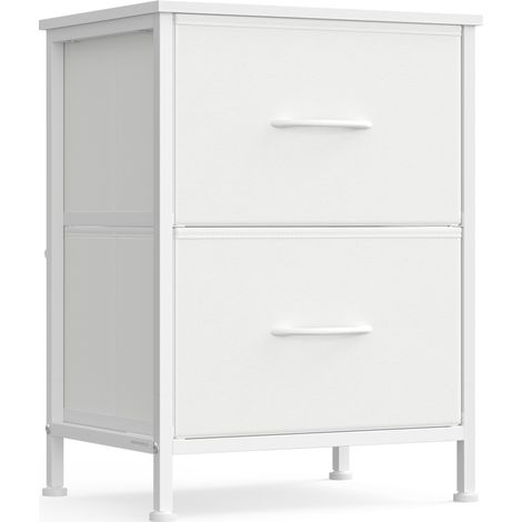 Songmics – Table de chevet 2 tiroirs – Acier, MDF, tissu non-tissé – Dimensions 30x39,6x52,2 cm – Blanc nuage, blanc neige – Kit anti-basculement inclus