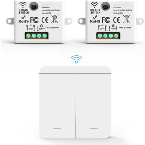RF433 Kabelset mit 2 Empfängern und 1 Wandschalter, drahtlose Lichtschalter mit Sender und Empfänger, 10 A 240 V
