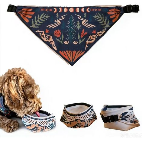 Reversible Dog Water Bandana Bowl - 2-in-1 Double-Sided Dog Water Bowl (as shown in picture B)