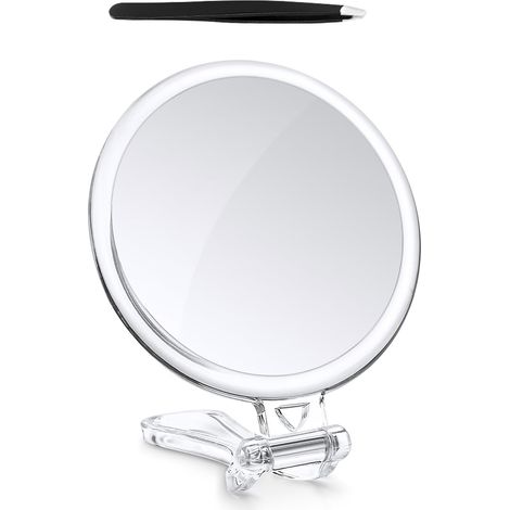 Crrynuo - Miroir grossissant double face avec pince à épiler - Grossissement 30x/1x - Cadre en ABS - Rotation à 360° - Portable - Transparent (1/5)