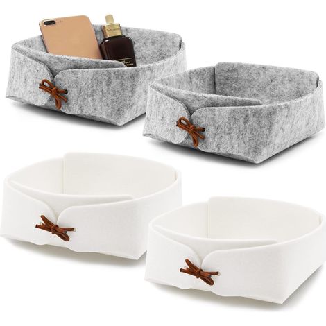 Scatola portaoggetti pieghevole in feltro da 4 pezzi, piccolo cestino portaoggetti per armadio, camera da letto, vestiti, libri, cosmetici, giocattoli, scatola portaoggetti in tessuto (grigio, bianco)