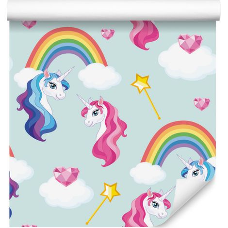 Papel pintado mágico de unicornios coloridos para salón y dormitorio, 50x1000 cm. (1/5)