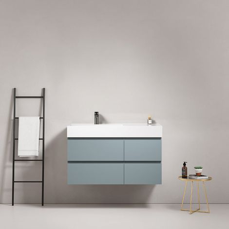 Mobile bagno sospeso 100 cm Blu Avio Lavabo a Sinistra in Resina Senza Specchio - Fiji Paint (1/4)
