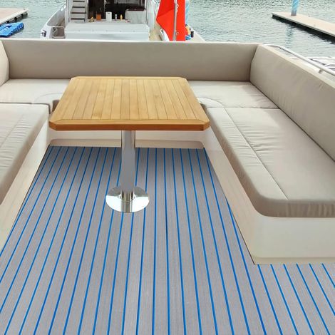 Revêtement de Sol Autocollant pour Bateaux - en Mousse Teck EVA - Gris Clair avec Bleu - Tapis antidérapant pour Bateaux, Yachts, ponts de Bateaux Rapides - 240 x 90 cm (1/5)