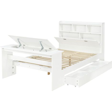 Cama individual 140x200 cm con almacenaje, estantería cabecero y escritorio abatible HOMVRA (1/5)