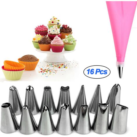 Kit de 16 embouts à douille pour pâtisserie, poches à douille réutilisables, buses en acier inoxydable, outils de décoration de gâteau DIY.