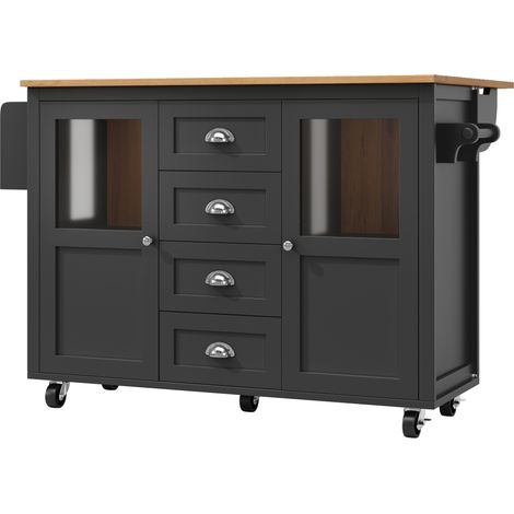 Mobile Kücheninsel mit klappbarer Platte 137,9 x 73 x 92,5 cm schwarz MODENUIT (1/5)
