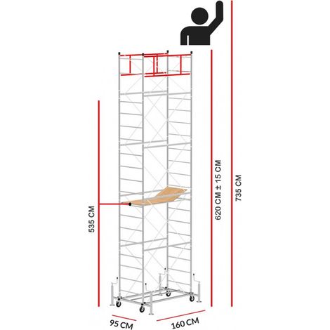 Echafaudage M4 LUX avec une base extractible (Hauteur de travail 7,35 m)