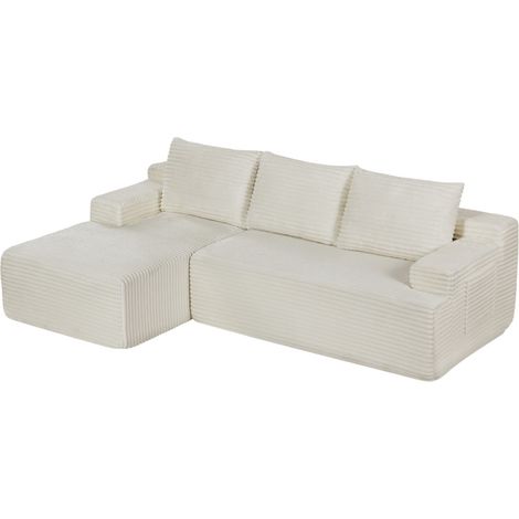 Canapé d'angle convertible en velours côtelé blanc, modulaire et sans montage, assise profonde façon cloud, pour salon, chambre ou appartement - CHICFURN (1/5)