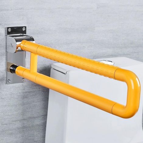 Barra de apoyo robusta de acero inoxidable de 60 cm de diámetro para montar en la pared, ideal para personas mayores, para inodoros, baños o bañeras, color amarillo (1/5)