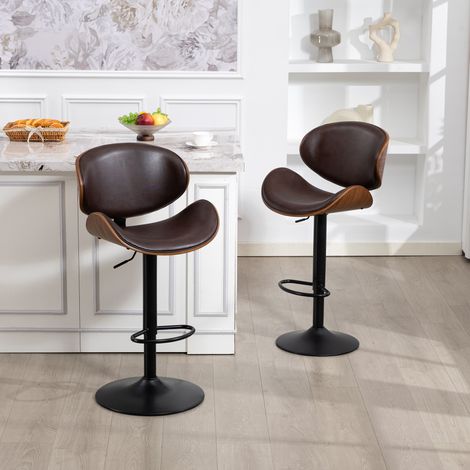 Silla de bar giratoria regulable PU marrón OKMYHOME (1/5)