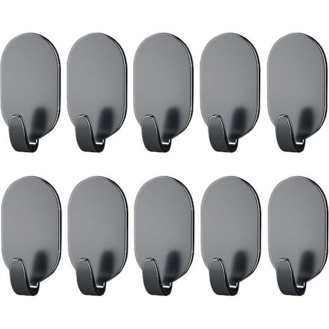 Wall hooks, pack of 10 adhesive hooks, no drilling required, multifunctional and rustproof adhesive hooks, adhesive wall hooks for clothes, umbrellas (black)