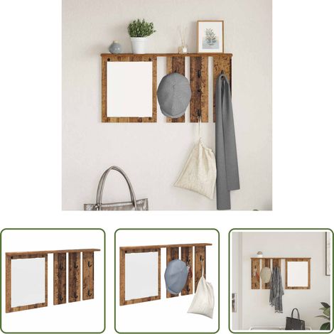 Kleiderständer mit Regal -  Wandmontierter Kleiderständer mit Regal Altholz 85 x 10 x 45 cm (1/5)