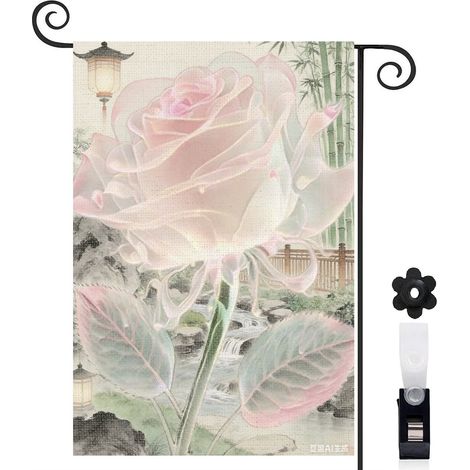 Bannière de cour feuilles à bord rose et rose 30 x 45 cm décoration extérieure et intérieure (1/5)