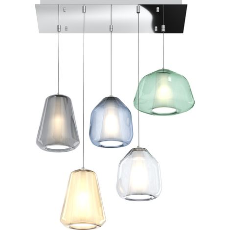 SOSPENSIONE CROMO 5 LUCI RETTANGOLARE VETRI (ALPHA VE) (BETA TR + BL) (GAMMA FU + AM) 1176CR-S5 R ABG-MC