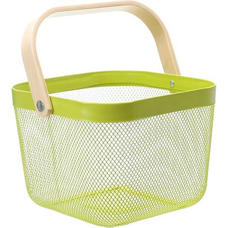 Passoire à fruits en métal vert, avec poignée confortable et portable, panier d'égouttage résistant pour légumes, pratique pour cuisine.