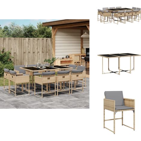 11-tlg. Garten-Essgruppe mit Kissen Beigemischung Poly Rattan - Gartenmöbel - Essgruppe - Gartenset - Outdoor Möbel - Terrassenmöbel (1/5)
