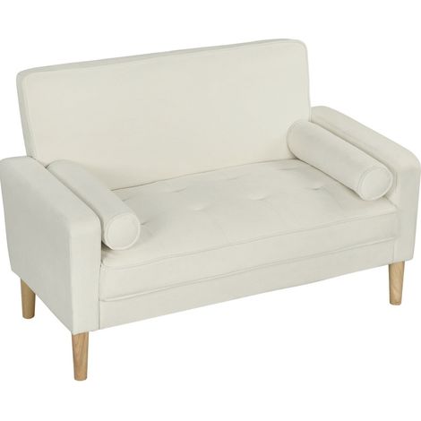 CHICFURN Sofá de 2 plazas 130 x 74,5 x 82 cm poliéster crema con patas de madera de hevea (1/5)