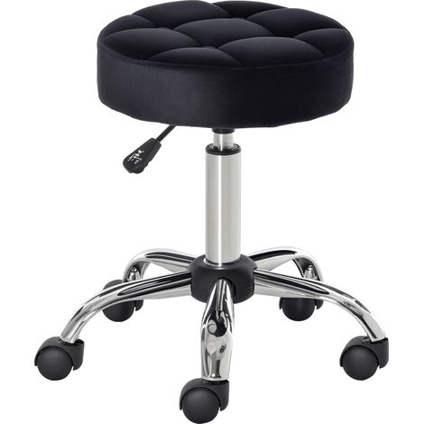Salonhocker, höhenverstellbar, Bezug in Samtoptik, Ø35 x 49-61 cm, Schwarz