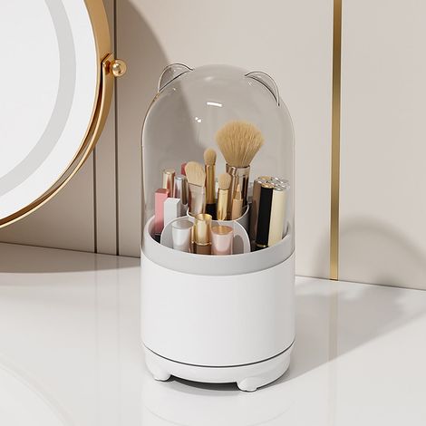 Boîte De Rangement Pour Pinceaux À Maquillage - Rotation 360° - Transparente - 5 Compartiments - Pour Pinceaux Ombres À Paupières Crayons À Lèvres Et Stylos - 1 Pièce (1/3)