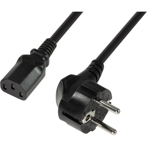Cable para dispositivos CEE 7/7 90° - C13 Recto Negro 3m