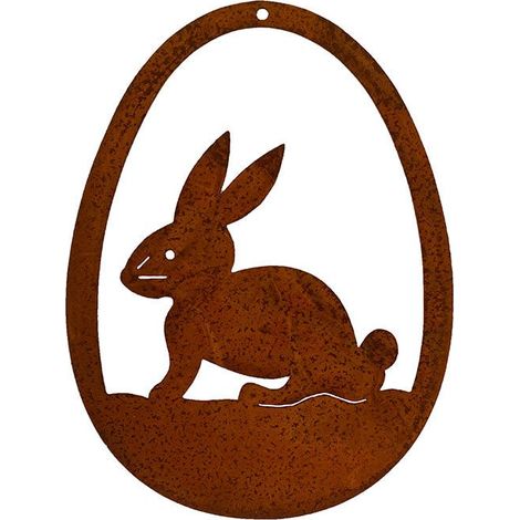 Suspension Lapin dans un Œuf de Pâques Décoration Métal Rouillé Vintage 15 x 11 cm - PANGIVO (1/4)