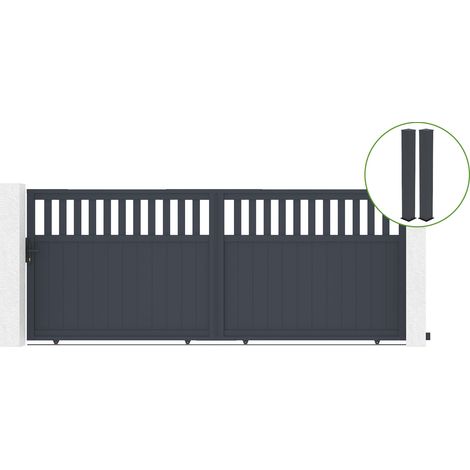 Portail coulissant 4m SANTIS H.160cm alu gris + 2 poteaux 20x20cm H.190cm (1/5)