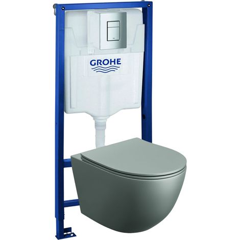 GROHE Bâti-support Solido + Lavita WC Sinto Grey suspendu gris + panneau de commande Delta 25 chrome Kit complet WC (1/5)