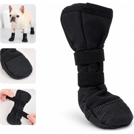 Chaussons Chien Protection Pattes Anti-salissure Fermeture Reglable Lot de 4 Polyester Noir M (1/5)