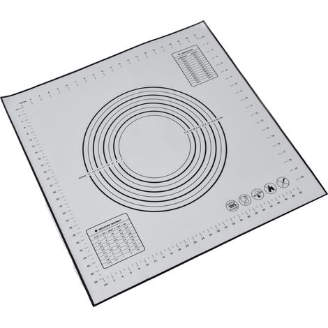 Set aus 2 platinfarbenen Silikon-Backmatten 60x60 cm, schwarz, antihaftbeschichtet, mit Skala, zum Kneten und Ausrollen von Teig. (1/5)