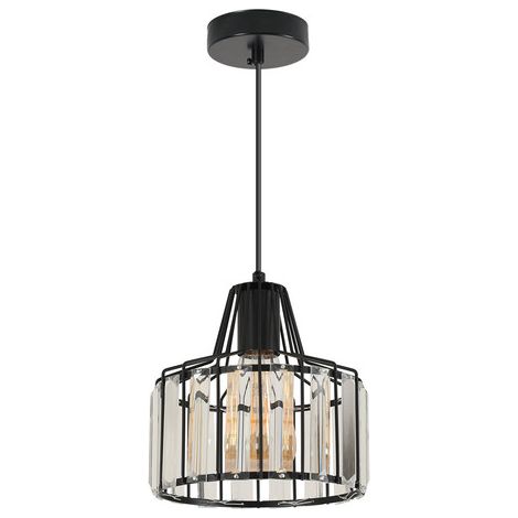 GOECO Suspension en cristal industrielle, lampe suspendue à abat-jour en cage métallique noire E27, lustre de plafond réglable pour salle à manger, îlot de cuisine, bar, ampoule non incluse (1/5)