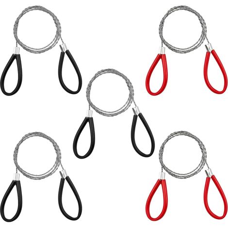 Überlebens-Seilsäge – 5er-Pack – Edelstahl – Schnelles Schneiden von Holz und Kunststoff – Camping, Wandern, Notfall – 70 cm, rot und schwarz (1/5)