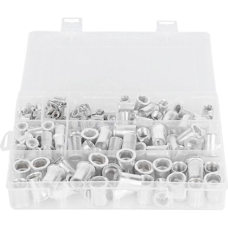 175 écrous à sertir, en alliage d'aluminium zingué, à tête plate filetée, outils de quincaillerie (1/4)