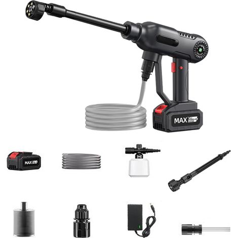Lave-pression portable sans fil 430 psi, outil de nettoyage manuel, laveur légère de 10 L/min avec batterie 24 V, tuyau de 16,4 pieds, buse multifonction 6-en-1 pour le nettoyage du sol, des barrières (1/4)