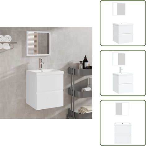 The Living Store Armoire lavabo de salle de bain avec bassin et miroir Blanc - Vasque encastrée (1/5)